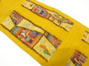 手織り真綿紬　抽象模様織り出し　名古屋帯